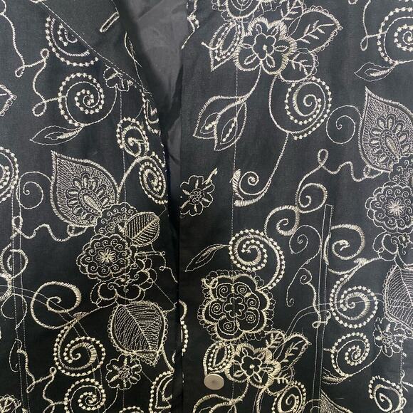 Susan Graver style embroidered linen blend blazer jacket black button FLAWED L - Picture 5 of 7